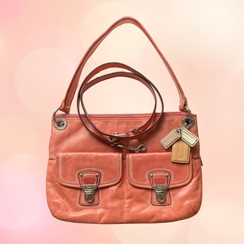 Coach Poppy Hippie Pink Coral Leather Crossbody Shoulder Handbag Retail #18996